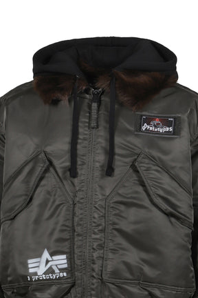 TECHNICAL NYLON+FUR KHAKI FUR LINED BOMBER / KHA