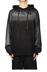 BLACK DESTROYED CROPPED HOODIE / BLK