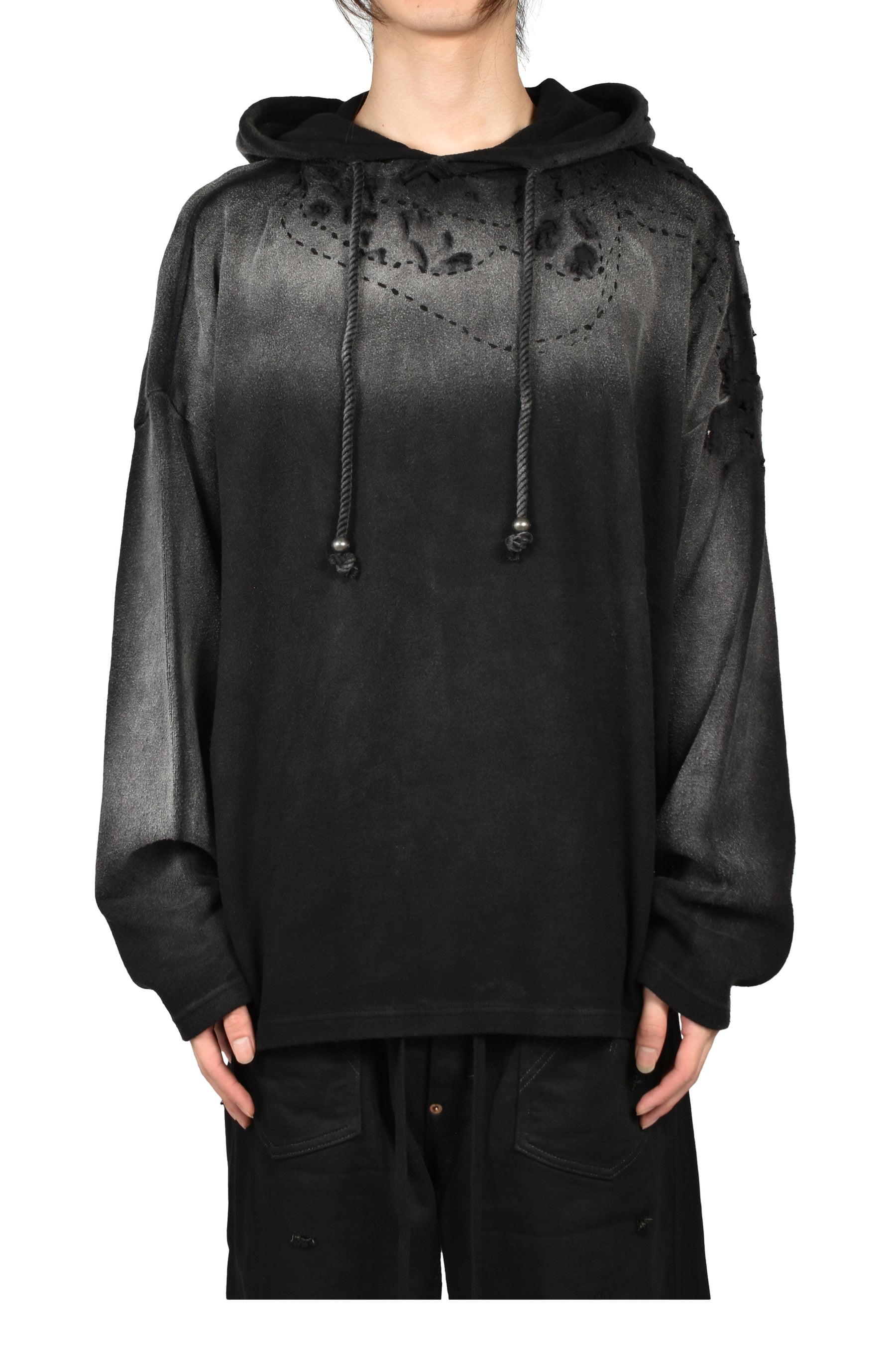 BLACK DESTROYED CROPPED HOODIE / BLK
