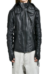 HORSE LEATHER GLOVE ATTACHED JACKET / BLK