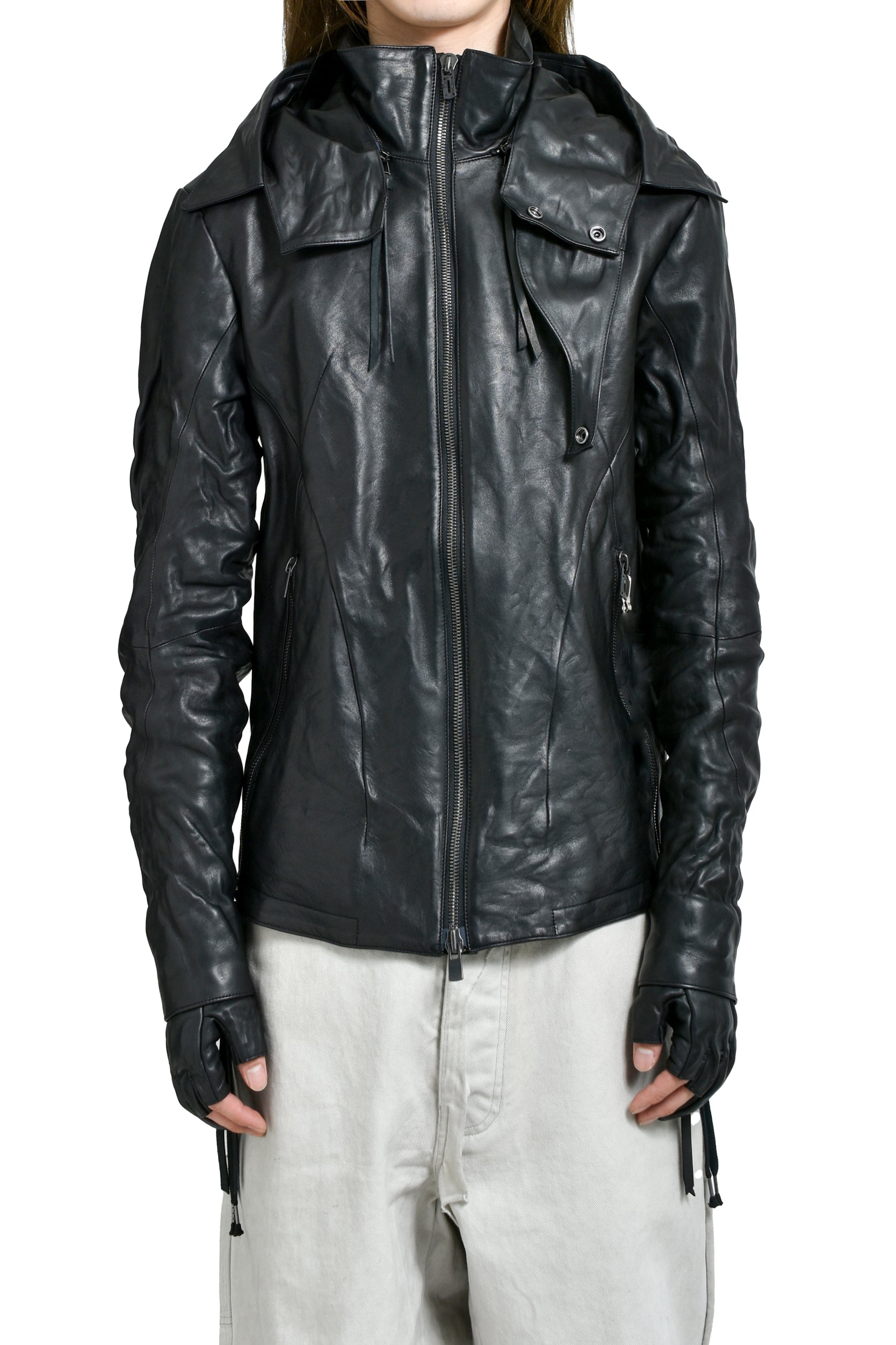 HORSE LEATHER GLOVE ATTACHED JACKET / BLK