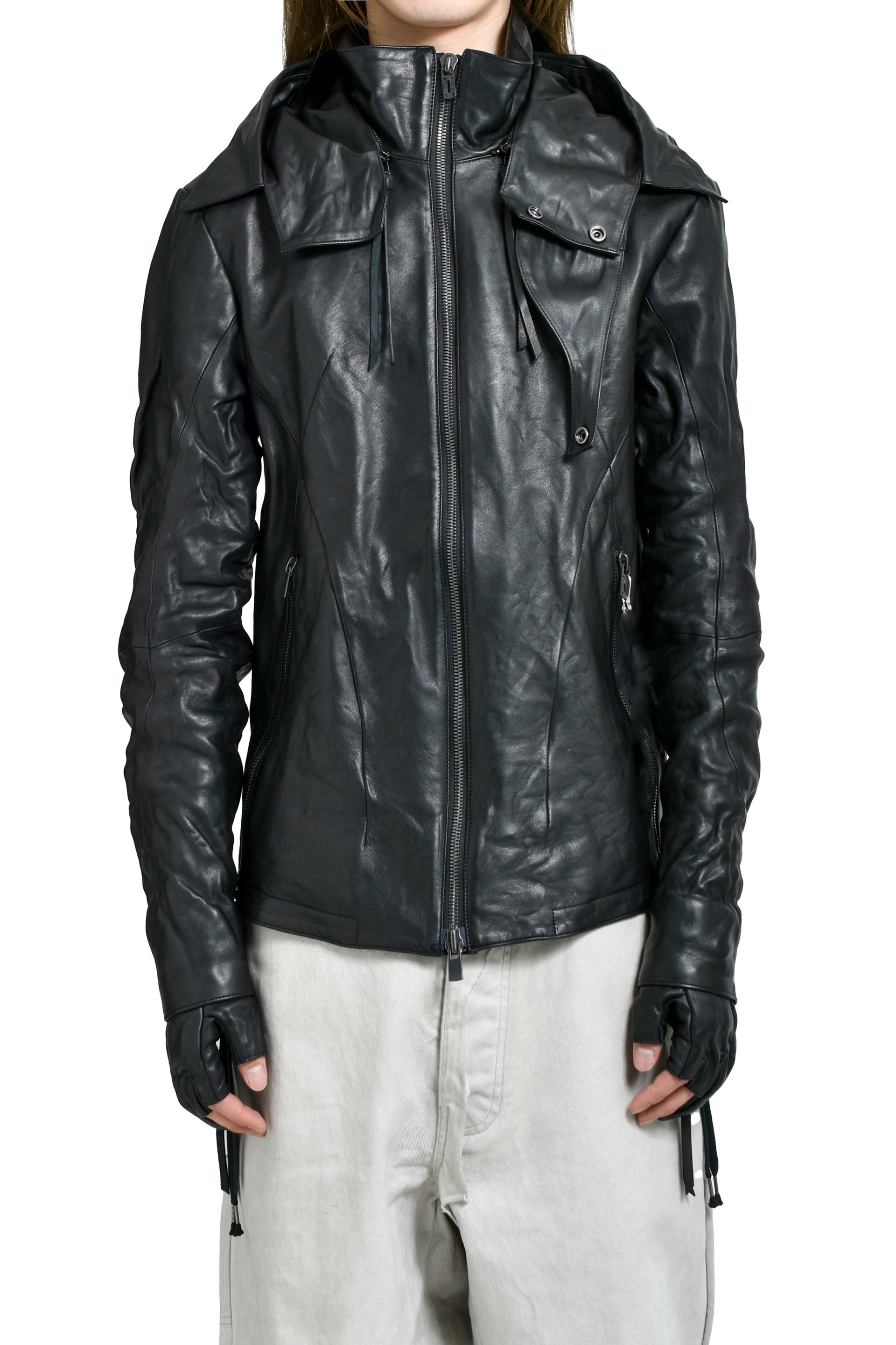 HORSE LEATHER GLOVE ATTACHED JACKET / BLK