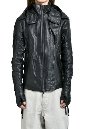 HORSE LEATHER GLOVE ATTACHED JACKET / BLK