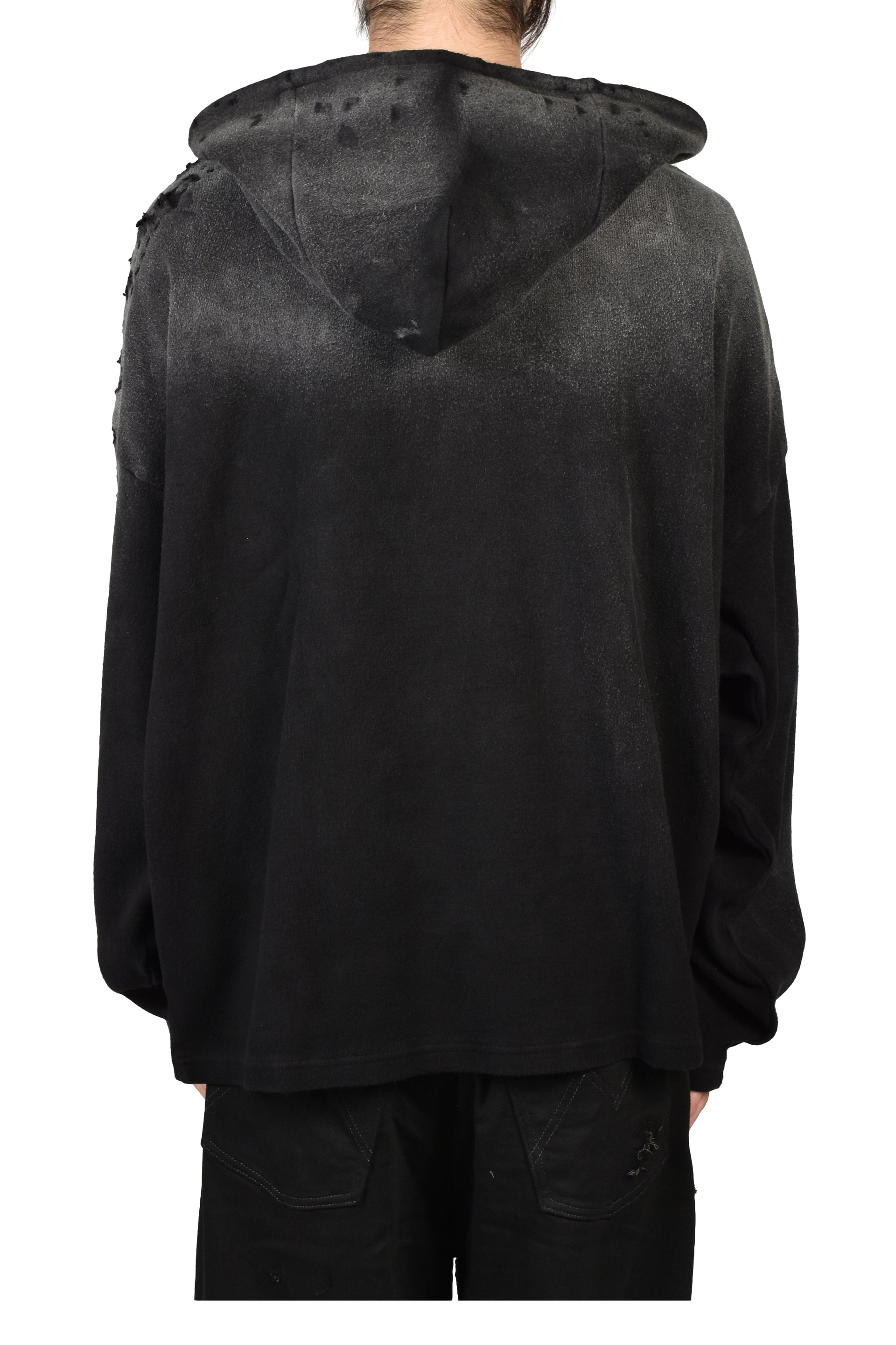 BLACK DESTROYED CROPPED HOODIE / BLK