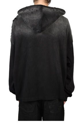 BLACK DESTROYED CROPPED HOODIE / BLK