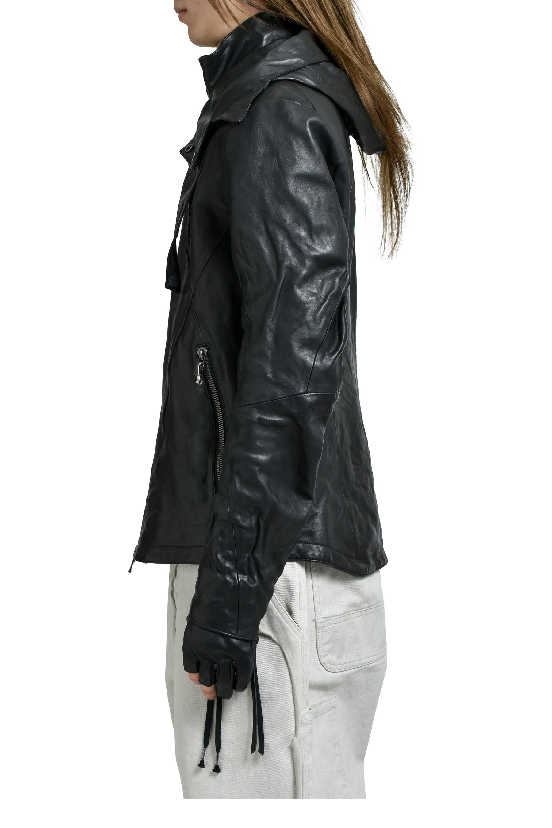HORSE LEATHER GLOVE ATTACHED JACKET / BLK