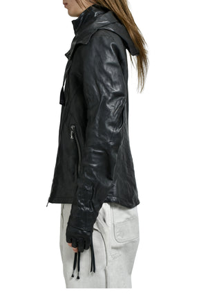 HORSE LEATHER GLOVE ATTACHED JACKET / BLK