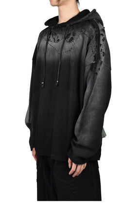 BLACK DESTROYED CROPPED HOODIE / BLK