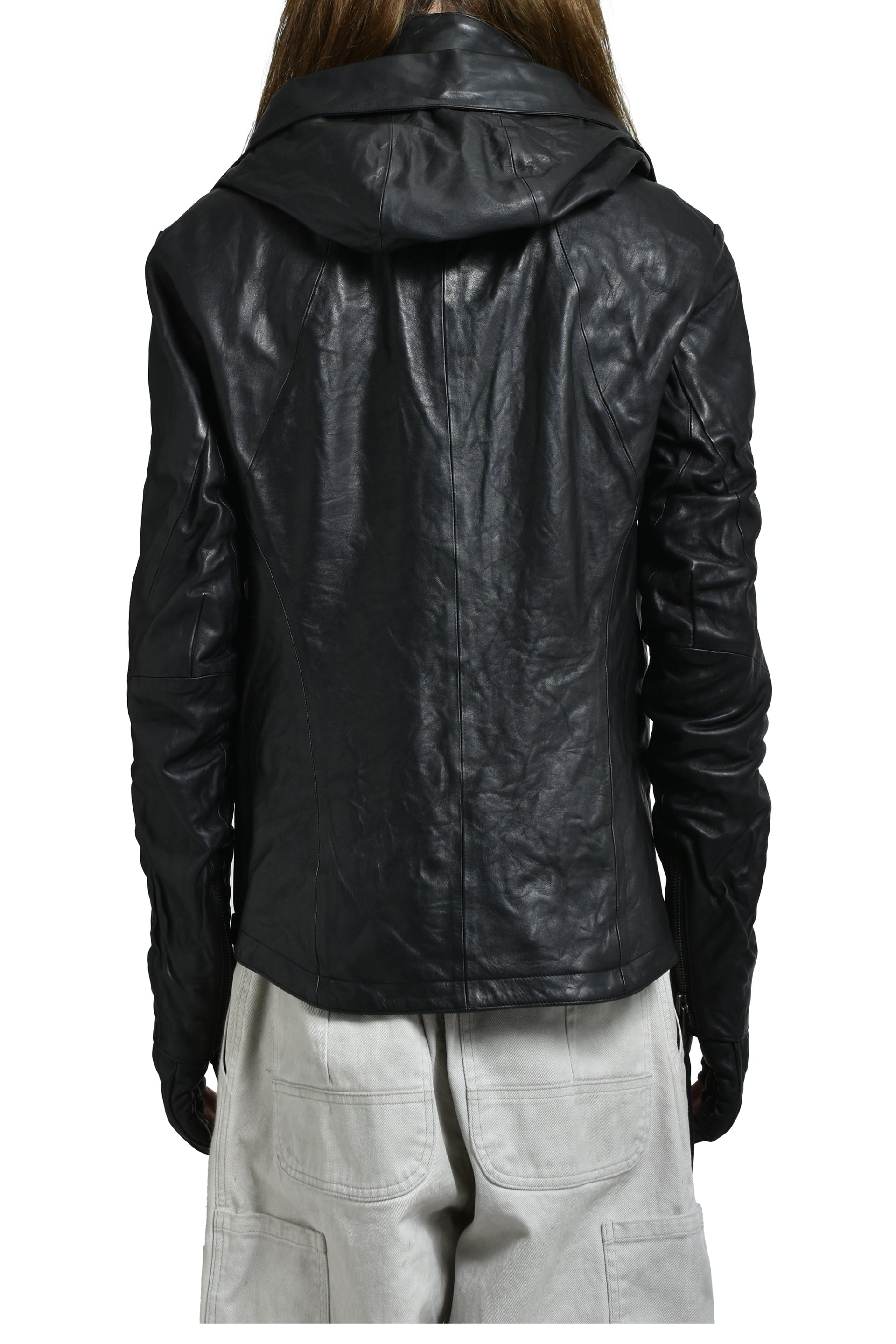 HORSE LEATHER GLOVE ATTACHED JACKET / BLK