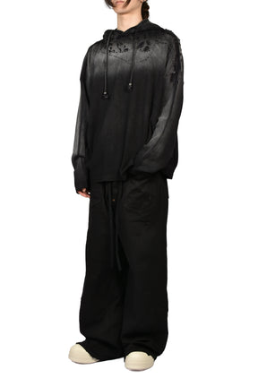 BLACK DESTROYED CROPPED HOODIE / BLK