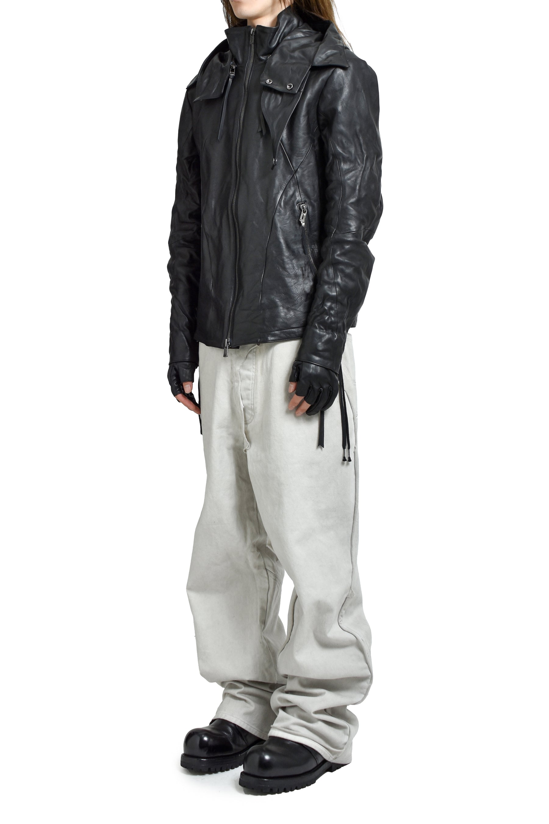 HORSE LEATHER GLOVE ATTACHED JACKET / BLK