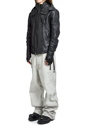 HORSE LEATHER GLOVE ATTACHED JACKET / BLK