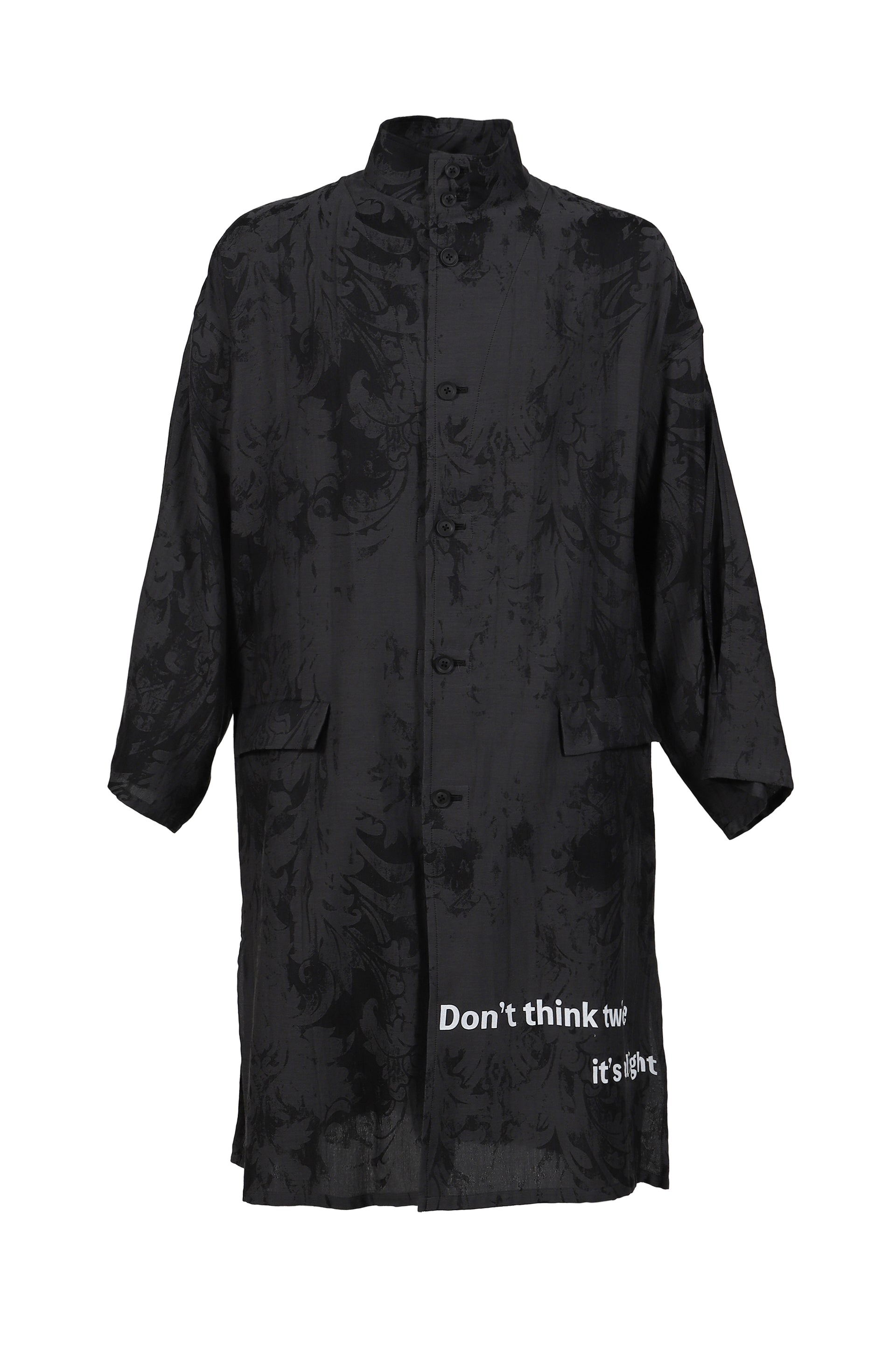 JACQUARD MESSAGE PRINT STAND COLLAR JACKET / BLK