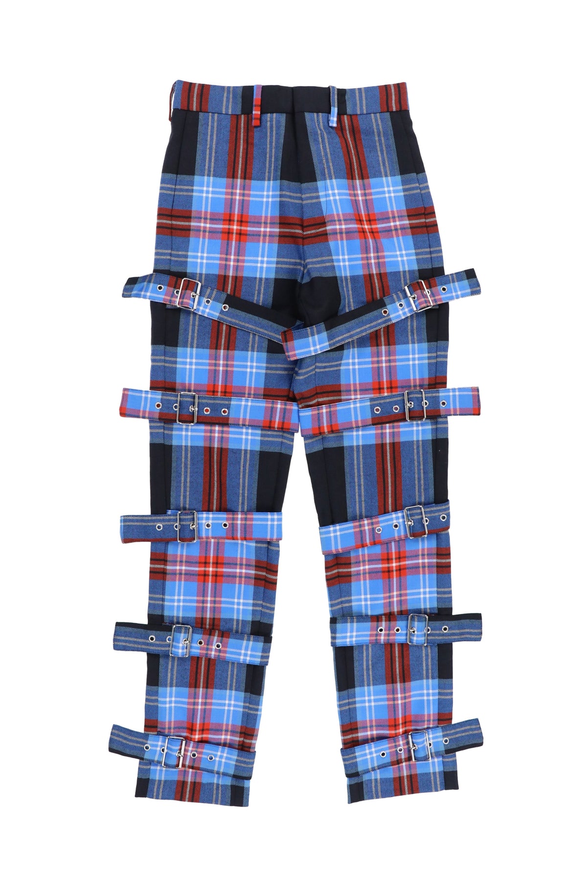 WOMENS BUCKLE TROUSER / BLK BLU RED CHECK