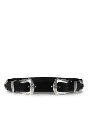 DOUBLE BUCKLE WIDE BELT / BLK