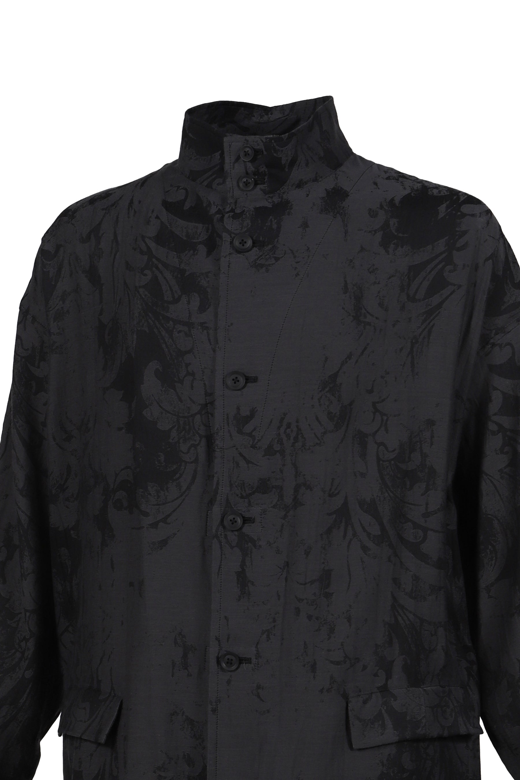 JACQUARD MESSAGE PRINT STAND COLLAR JACKET / BLK