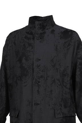 JACQUARD MESSAGE PRINT STAND COLLAR JACKET / BLK