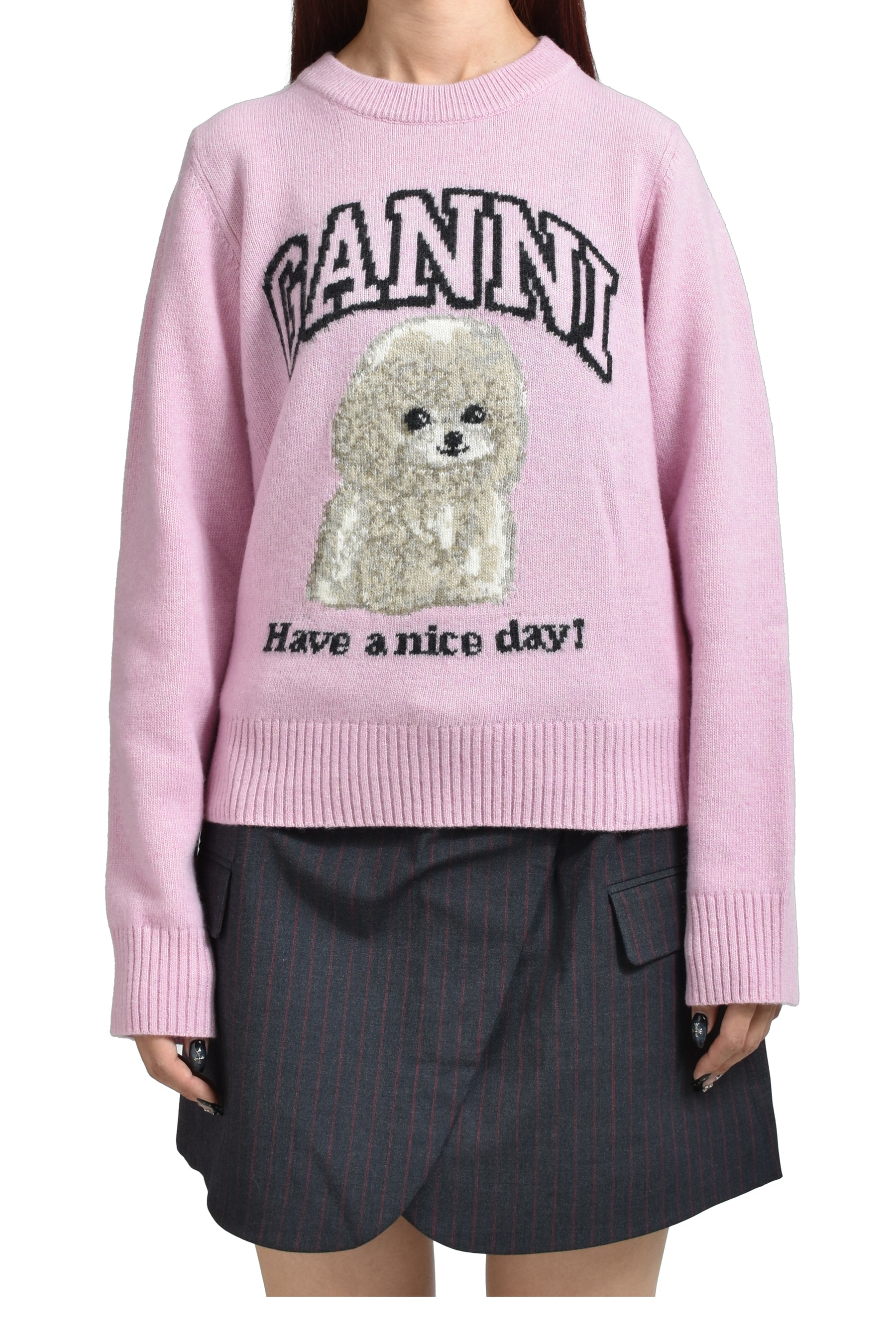 GRAPHIC WOOL MIX POODLE CREWNECK / CHALK PNK 
