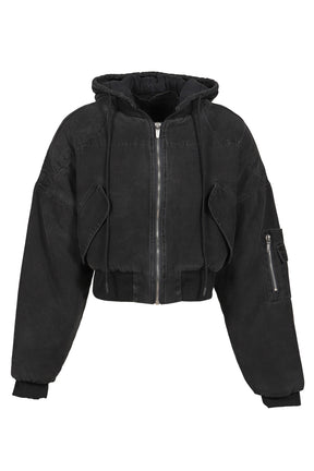 BERLIN CROPPED BOMBER JACKET / WASHED BLK 