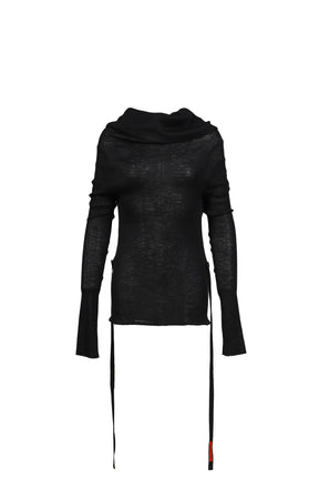 BABY ALPACA DRAPED KNIT TOP / BLK