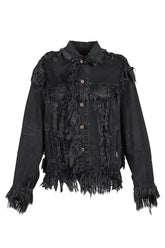BLACK RAW-EDGE DENIM JACKET / BLK
