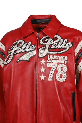 ENCRUSTED VARSITY JACKET / RED