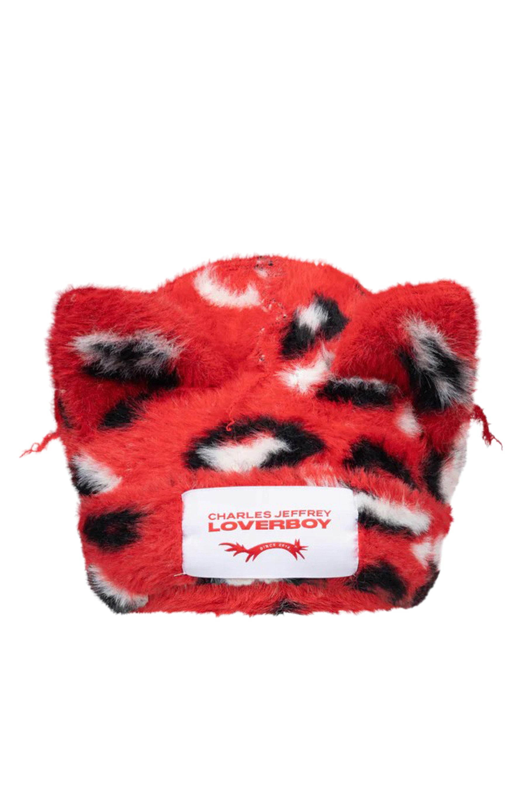 FLUFFY CHUNKY EARS BEANIE / RED LEOPARD