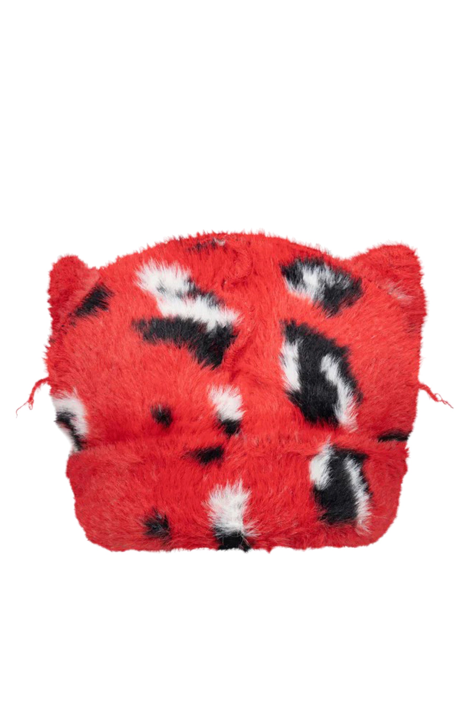 FLUFFY CHUNKY EARS BEANIE / RED LEOPARD