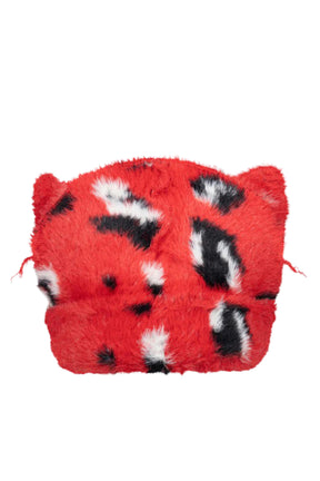 FLUFFY CHUNKY EARS BEANIE / RED LEOPARD