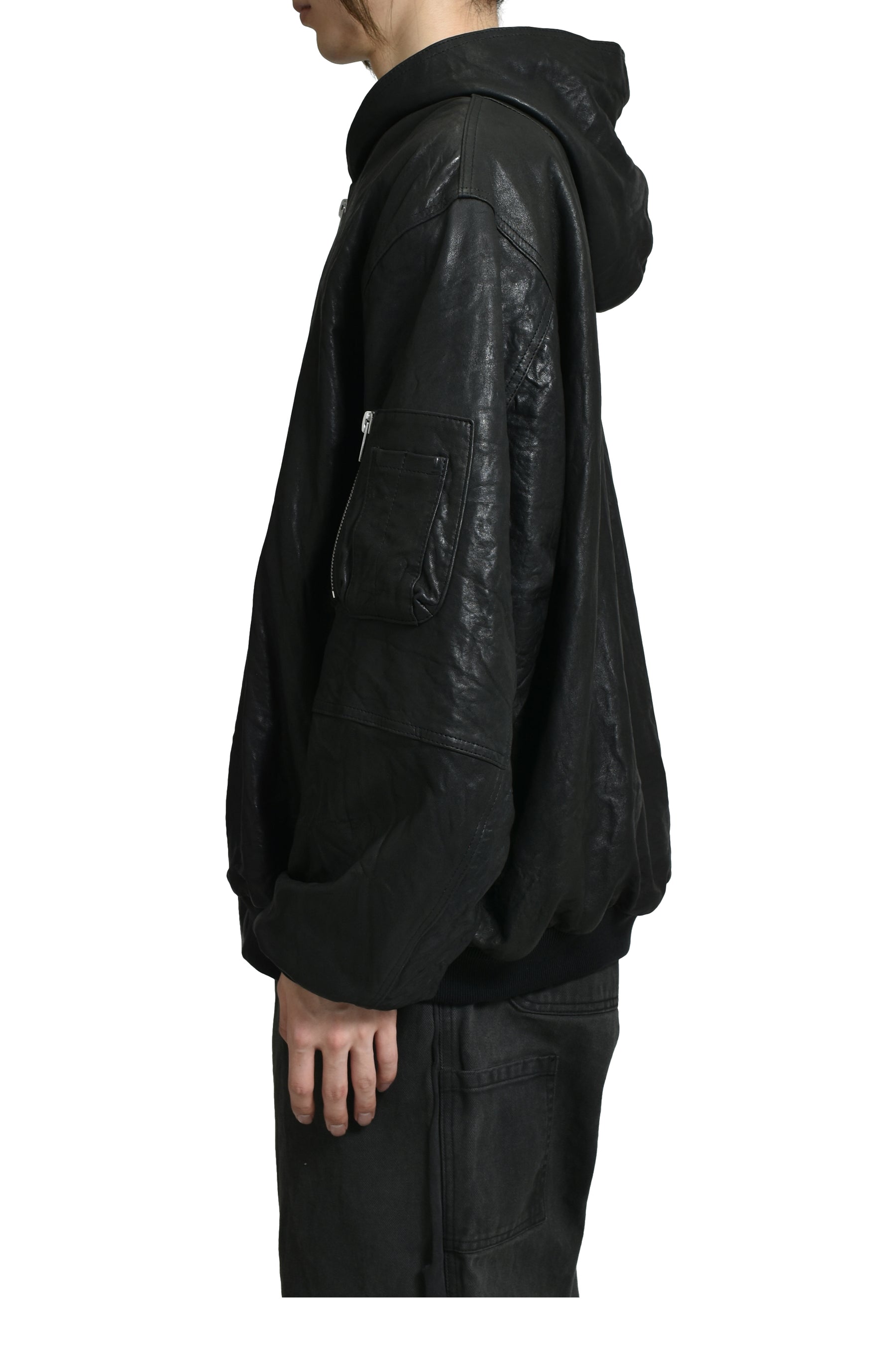 LEATHER BOMBER / BLACK 