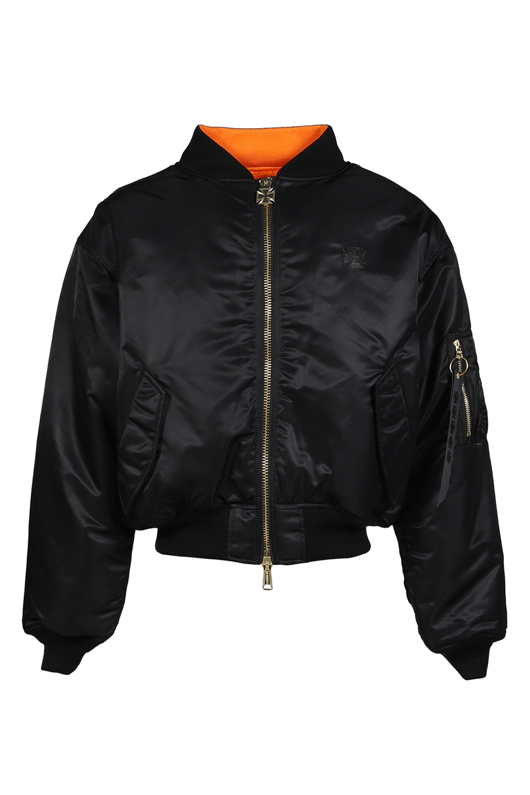 LEATHER CROSSES BOMBER JACKET / BLK