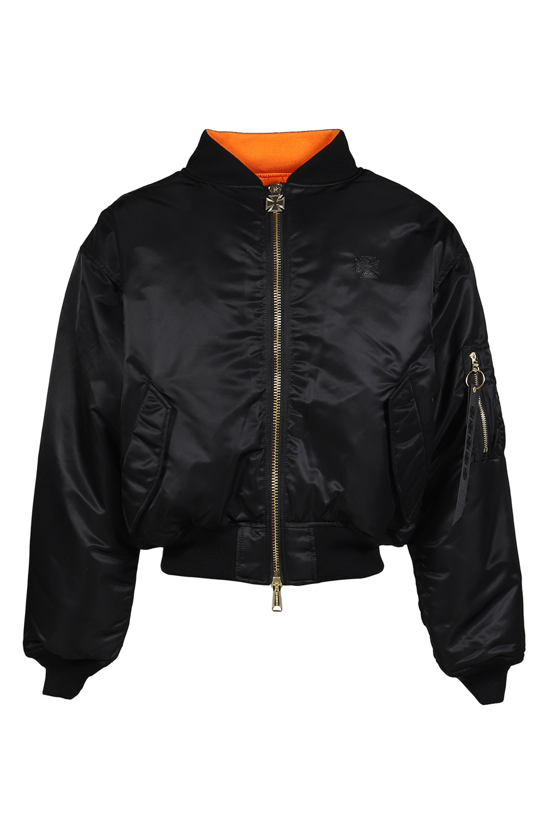 LEATHER CROSSES BOMBER JACKET / BLK