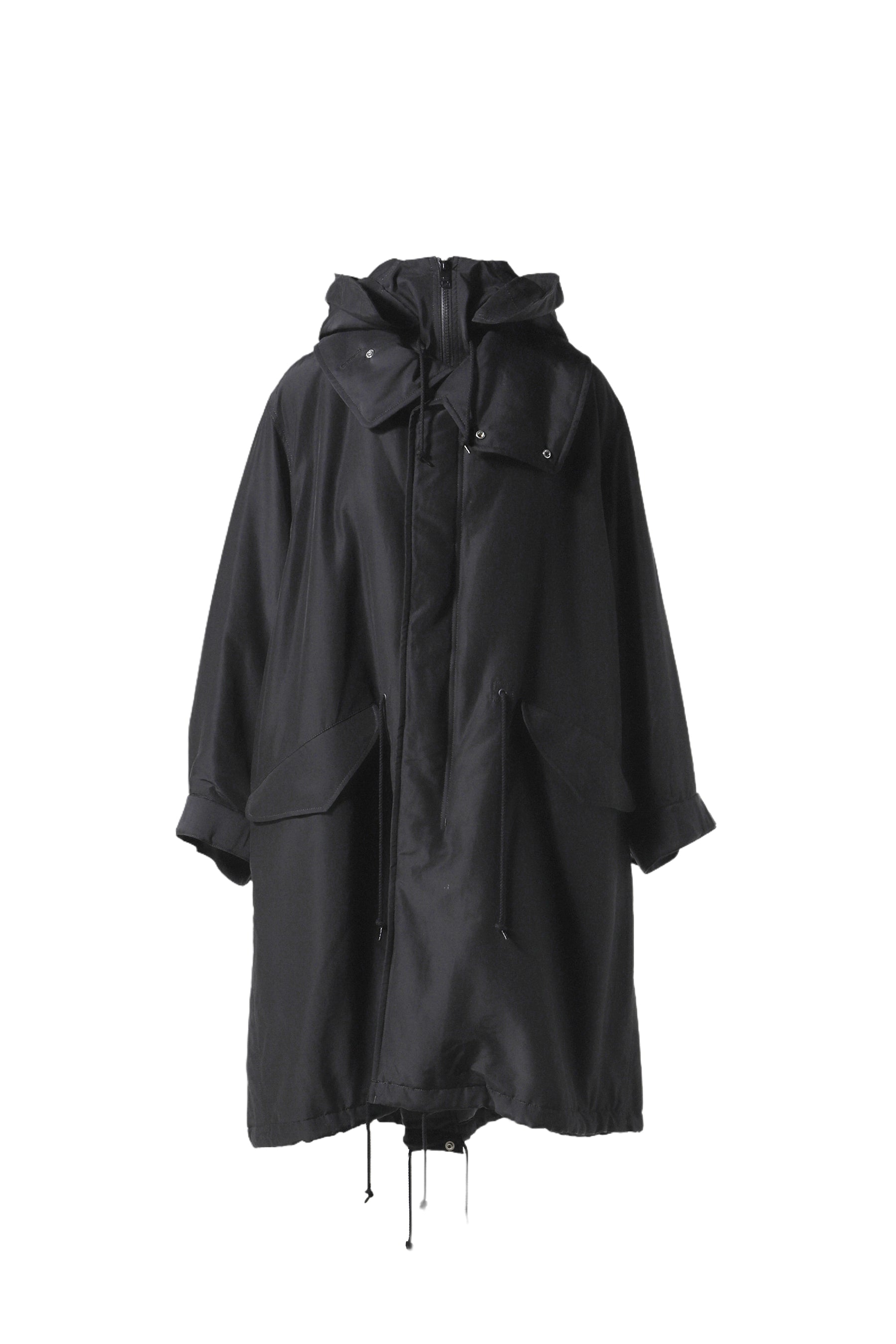 DOUBLE-FRONT COTTON SILK MODS COAT / BLK