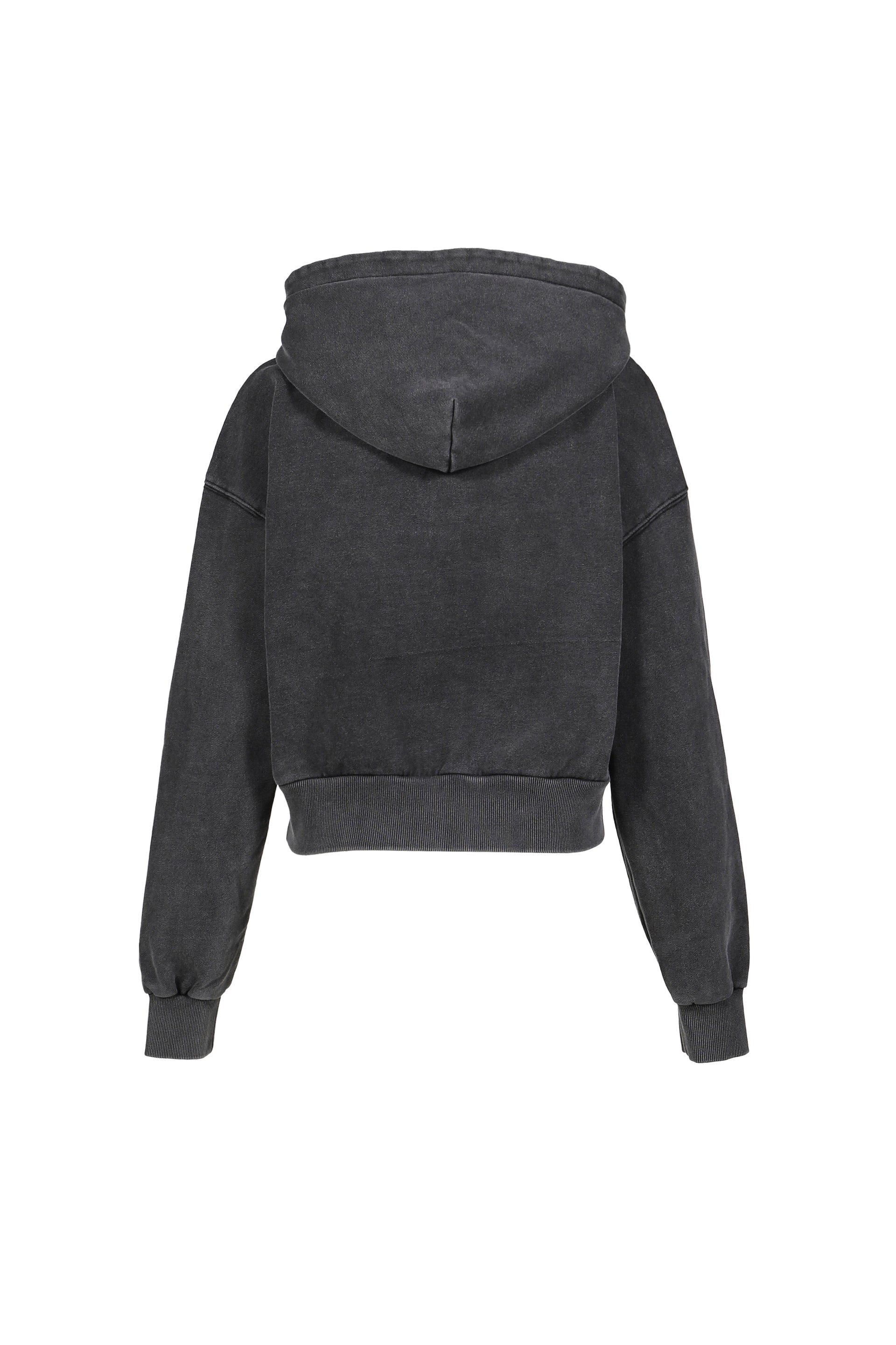 WASHED UNEVEN HEM HOOD ZIP-UP, CROP / WASHED CHA