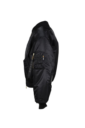 LEATHER CROSSES BOMBER JACKET / BLK