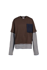 LONG SLEEVE 2-IN-1 TEE WITH KNIT PATCH / BRY