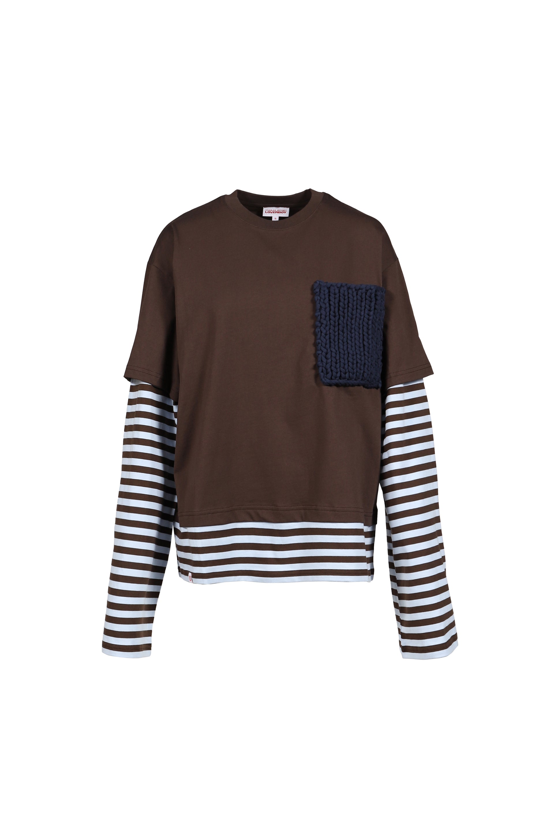 LONG SLEEVE 2-IN-1 TEE WITH KNIT PATCH / BRY