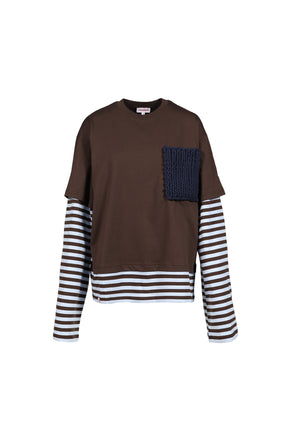 LONG SLEEVE 2-IN-1 TEE WITH KNIT PATCH / BRY