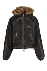 THREE RIDING SKULL FUR HOODED JACKET / BLK