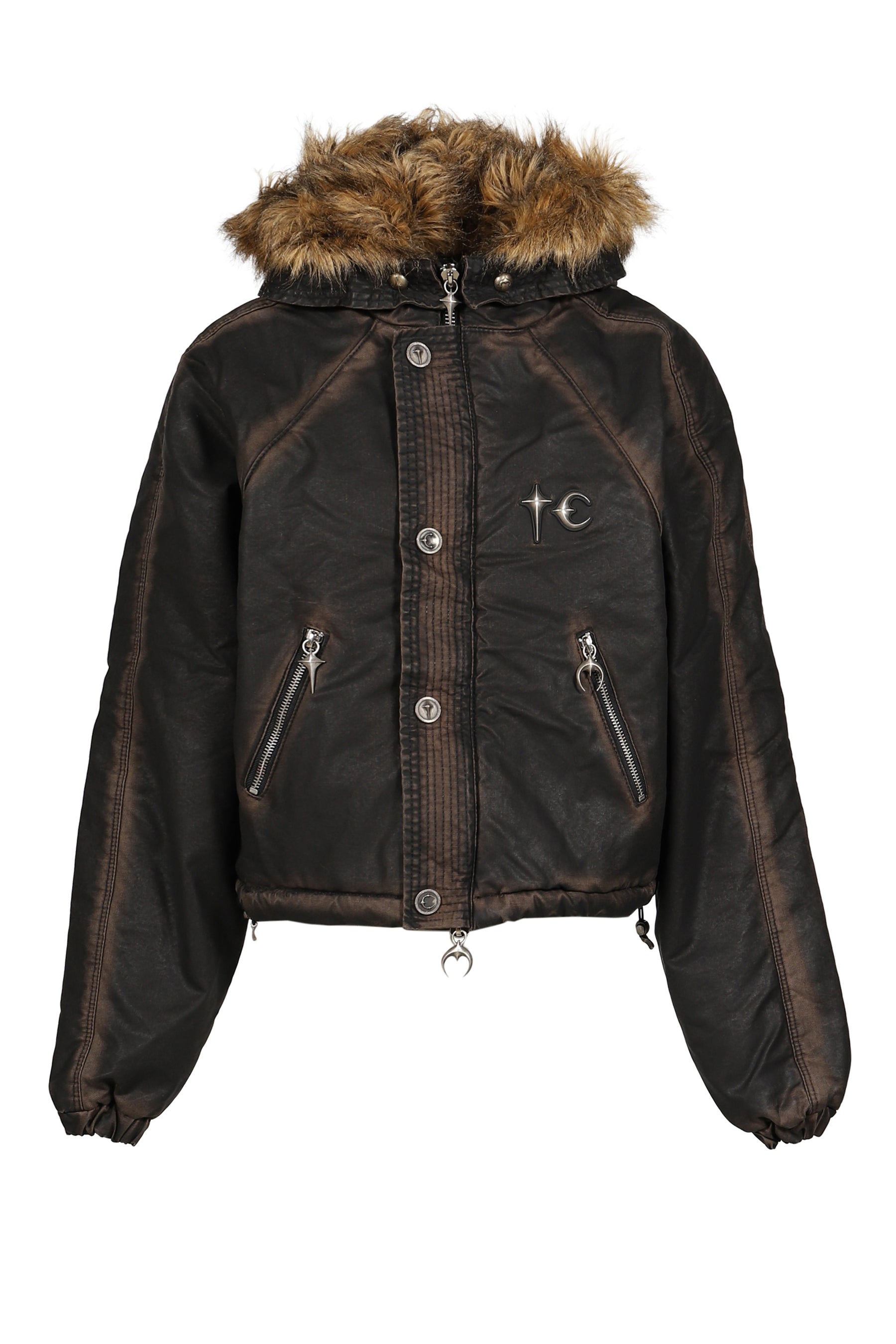 THREE RIDING SKULL FUR HOODED JACKET / BLK