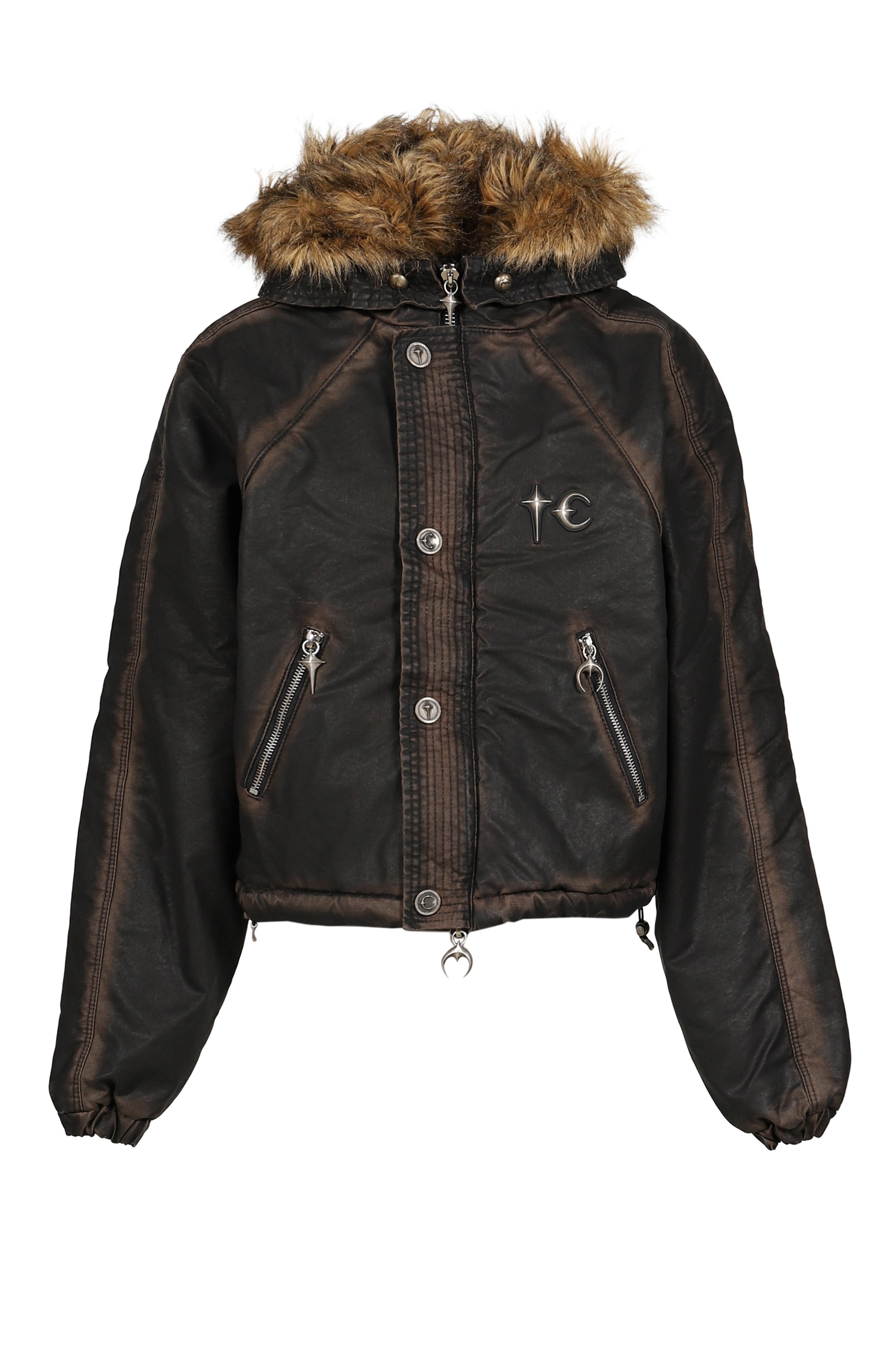 THREE RIDING SKULL FUR HOODED JACKET / BLK