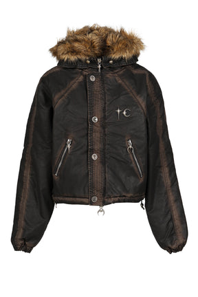 THREE RIDING SKULL FUR HOODED JACKET / BLK