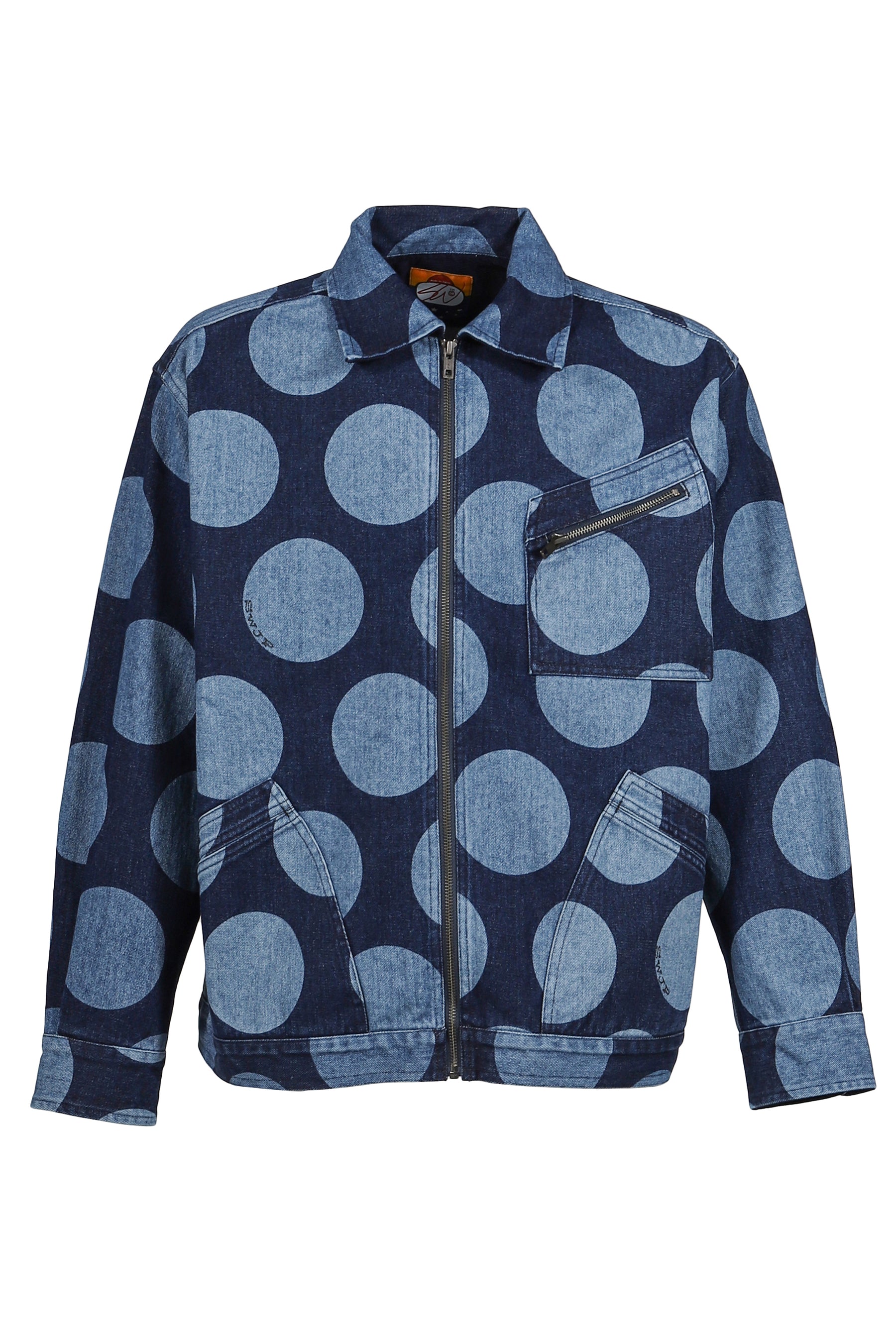 POLKA DOTS PATTERN DENIM JACKET / BLU