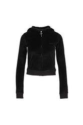 CROSS CHARM VELVET HOODIE ZIP-UP / BLK