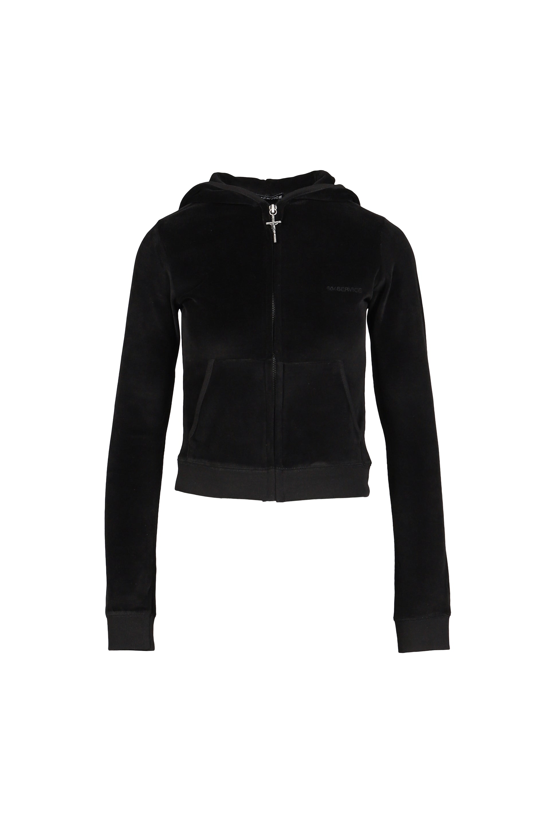 CROSS CHARM VELVET HOODIE ZIP-UP / BLK