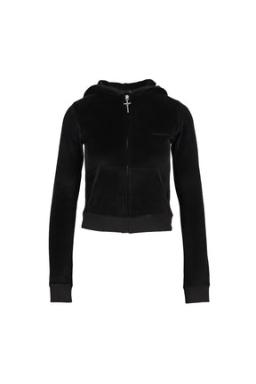CROSS CHARM VELVET HOODIE ZIP-UP / BLK