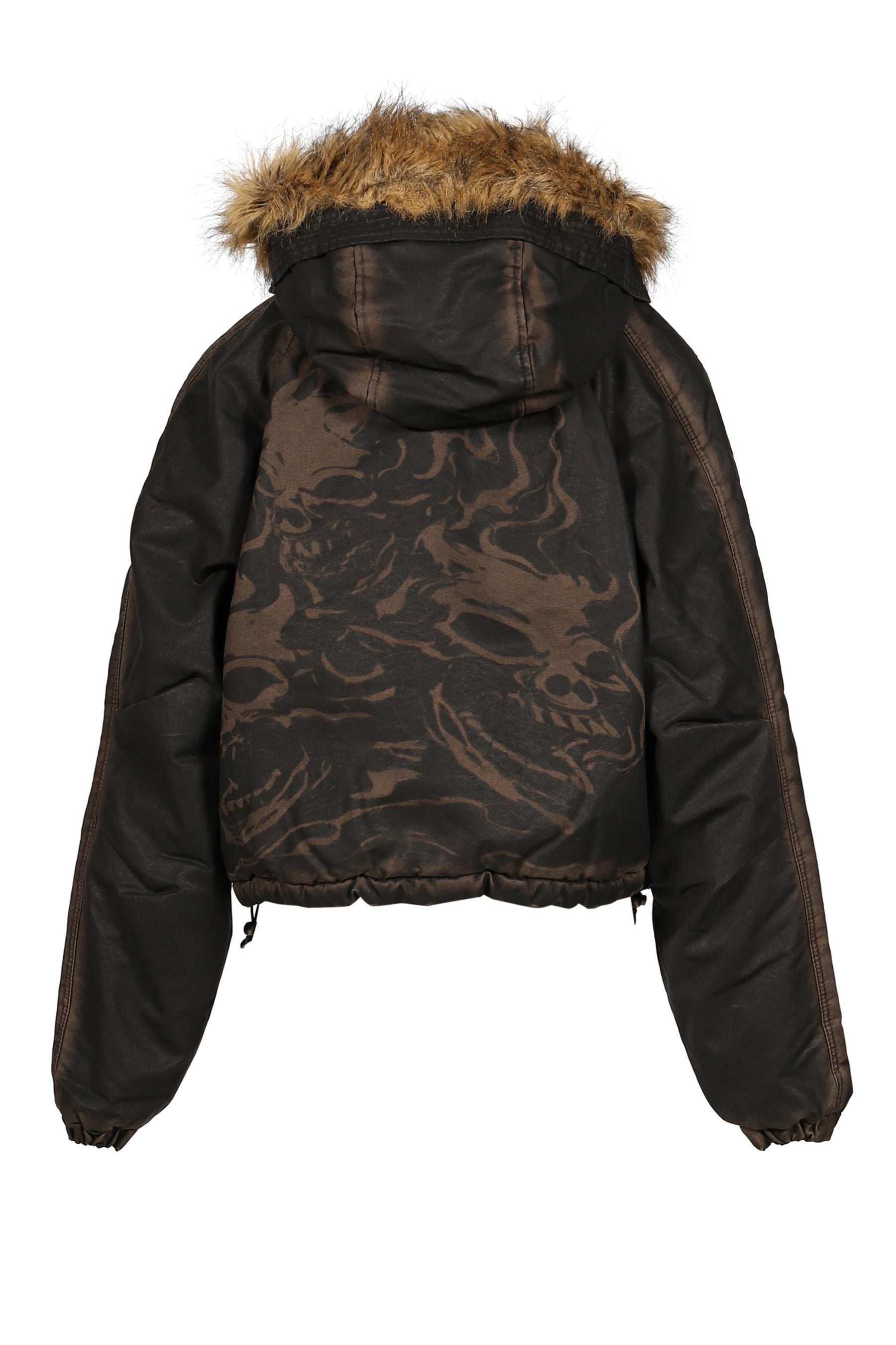 THREE RIDING SKULL FUR HOODED JACKET / BLK