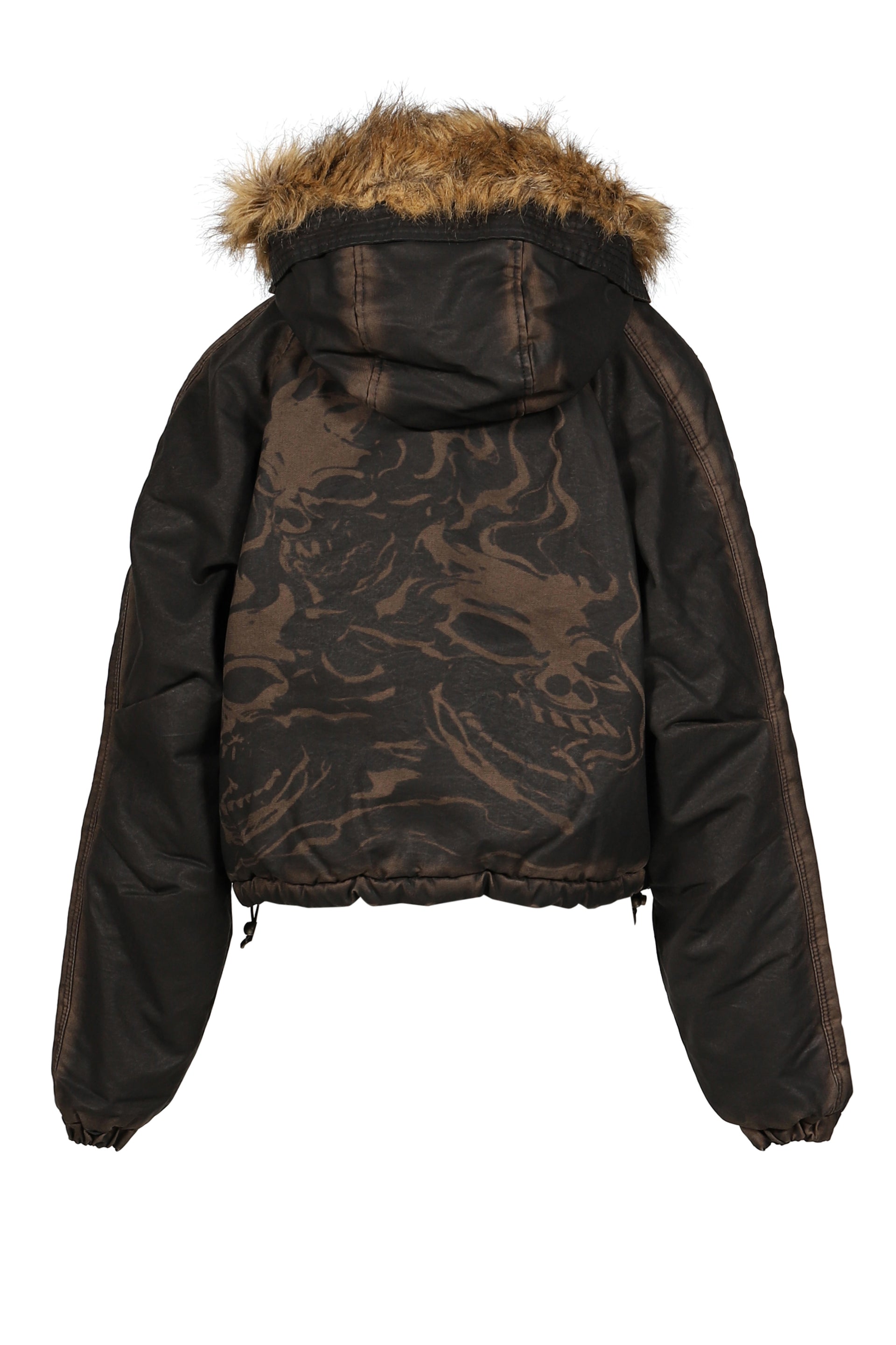 THREE RIDING SKULL FUR HOODED JACKET / BLK
