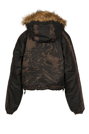 THREE RIDING SKULL FUR HOODED JACKET / BLK