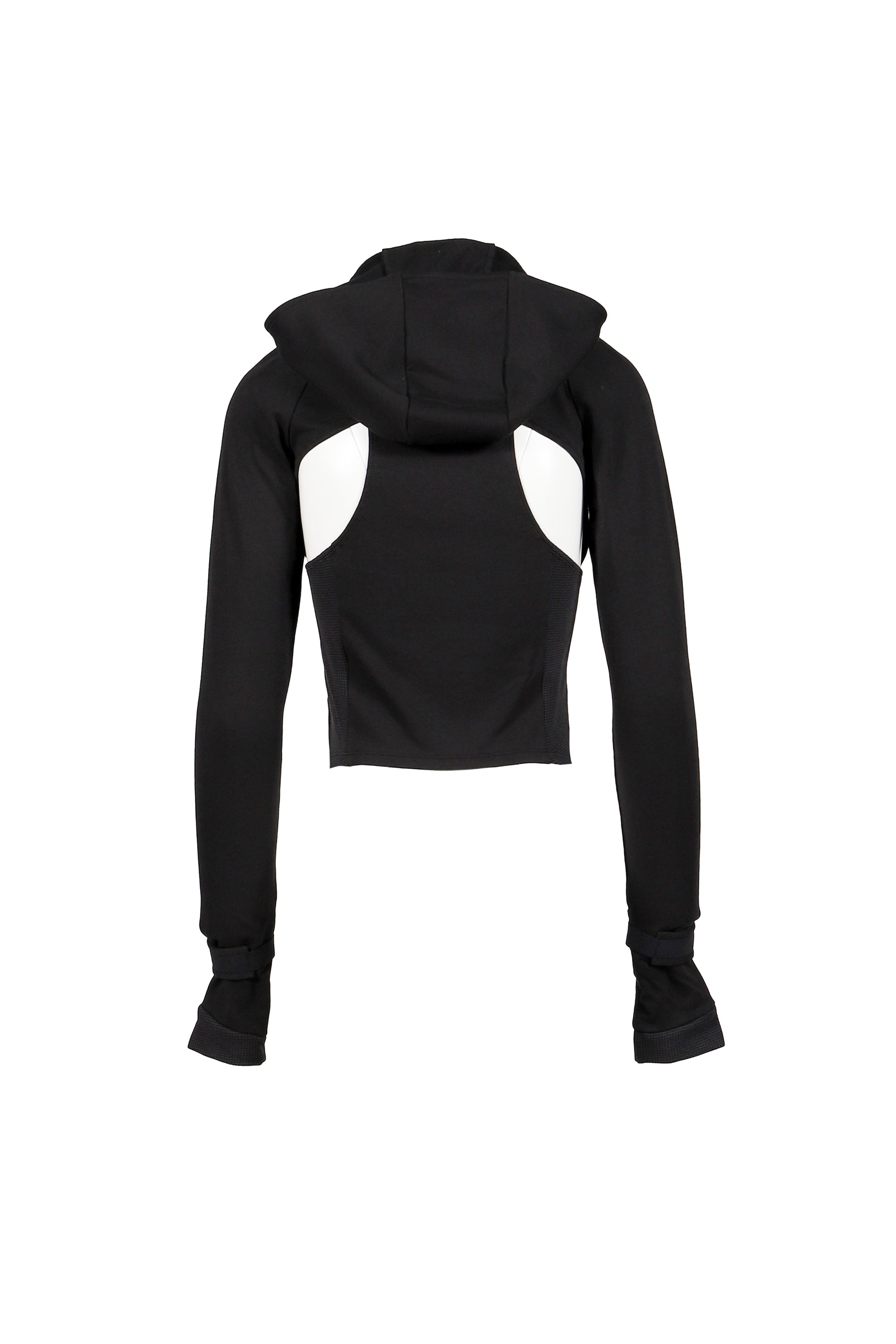 HOODED ASYMMETRIC ZIP TOP / BLK 